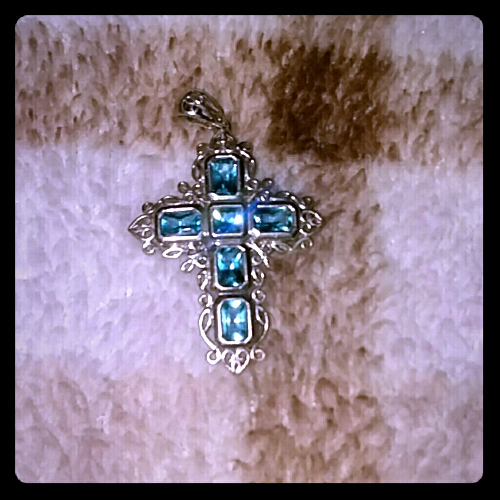 Silver & blue topaz cross pendant